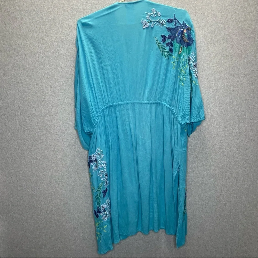 Chico’s Beaded Embroidered Fairycore Whimsy Open Front Tassel Tie Duster